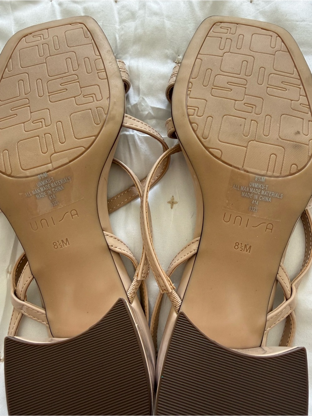 Unisa Beige Strappy Square-Toe Slingback Heels - Picture 3 of 4